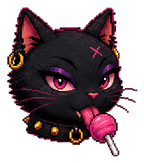 Gata negra de ronRoNea con una piruleta rosa